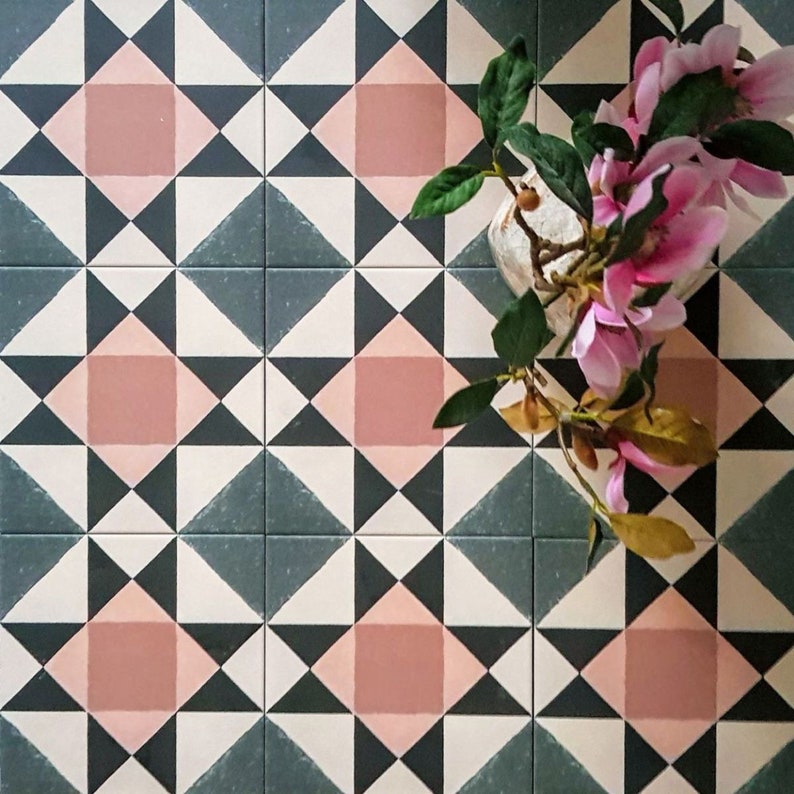 Full Tile Pattern: Richmond Pink, Anti Slip, Moroccan Victorian Patterned Porcelain Wall & Floor Tile Cement Tiles image 2