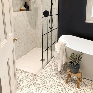 Complete tile pattern: Almeira Palace Black and White Anti-slip Moroccan Patterned Porcelain Wall & Floor Tiles