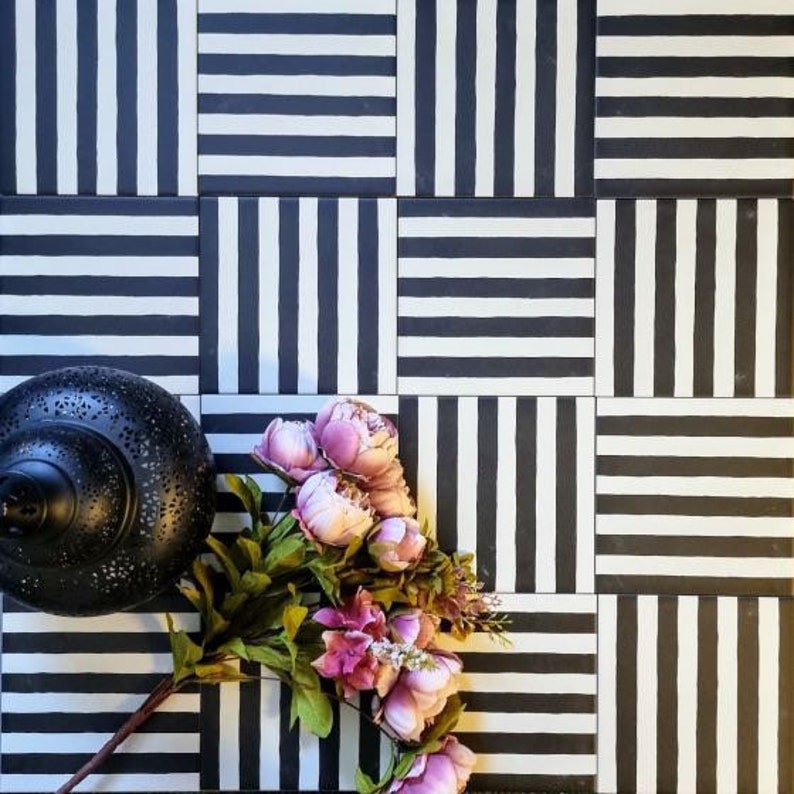 Patrón de azulejos completos: Pinstripes Black Anti-slip Moroccan Patterned Porcelain Wall and Floor Lantiles imagen 4