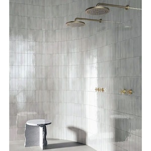 Full Tile Pattern: Elazar Brick Pearl White Gloss Wall Tiles 6cm x 25cm