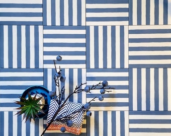 Full Tile Pattern: Pinstripes Blue Anti-Slip Moroccan Patterned Porcelain Wall and Floor Tiles