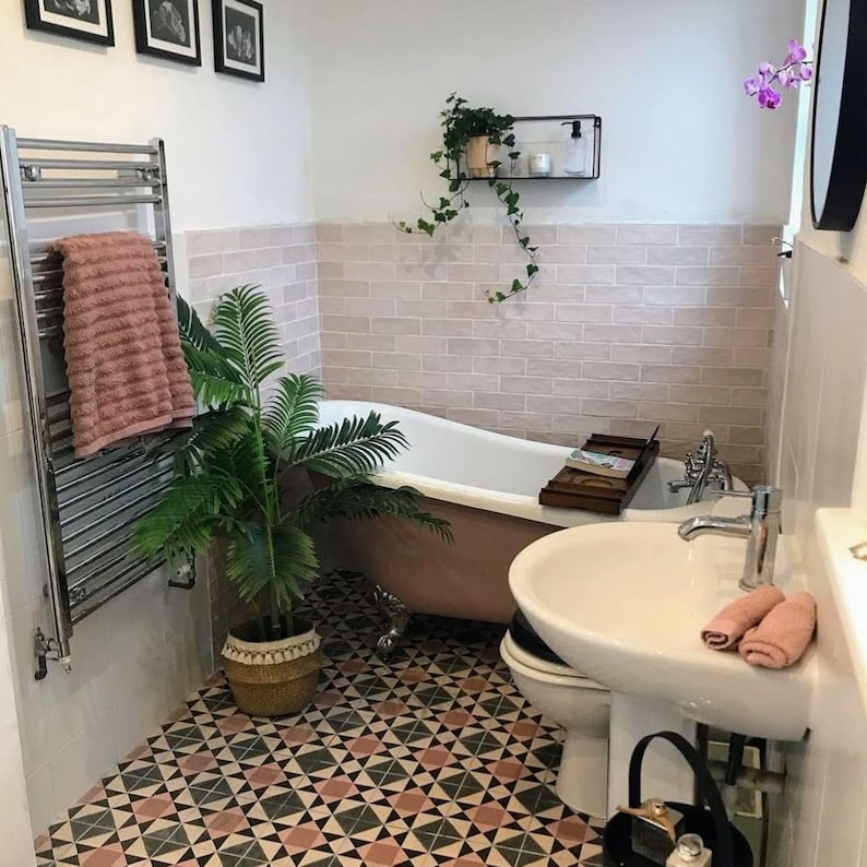 Full Tile Pattern: Richmond Pink, Anti Slip, Moroccan Victorian Patterned Porcelain Wall & Floor Tile Cement Tiles image 4