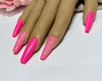 Hot Pink Fake Nails Etsy Canada