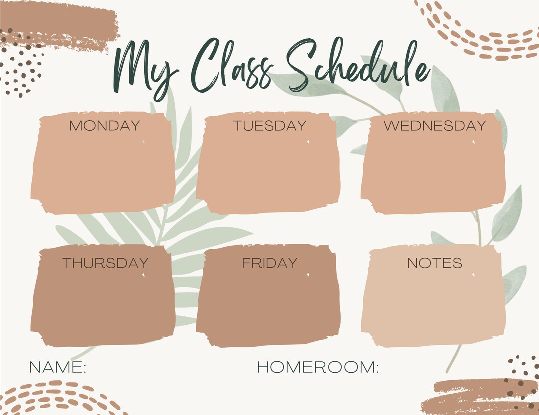 Editable Instant Printable Digital File | Boho Class Schedule Template ...
