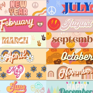 12 Month- Retro/ Hippie Classroom Theme Google Classroom Header/ Banner Bundle
