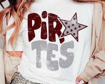Pirates Distressed Star PNG, Pirates png, Retro Letter Digital Design