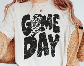 Game Day Lightning Bolt png, Distressed Game Day png, Sports png, Digital Design Black and White