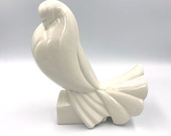 1926 Jacques Adnet Art Deco All White Taube / Taube Statue (V & A, Museum, Figur, Minimalist, Keramik, Modernist, Französisch, Vintage