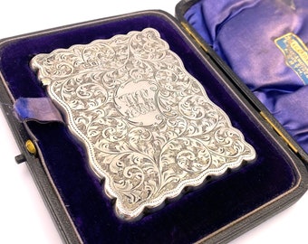 1903 Edwardian Business Card Holder/Case/Wallet - 76g Sterling Silver. Boxed. Harry Hayes (Hallmarked, Gift, Father's day, Antique)