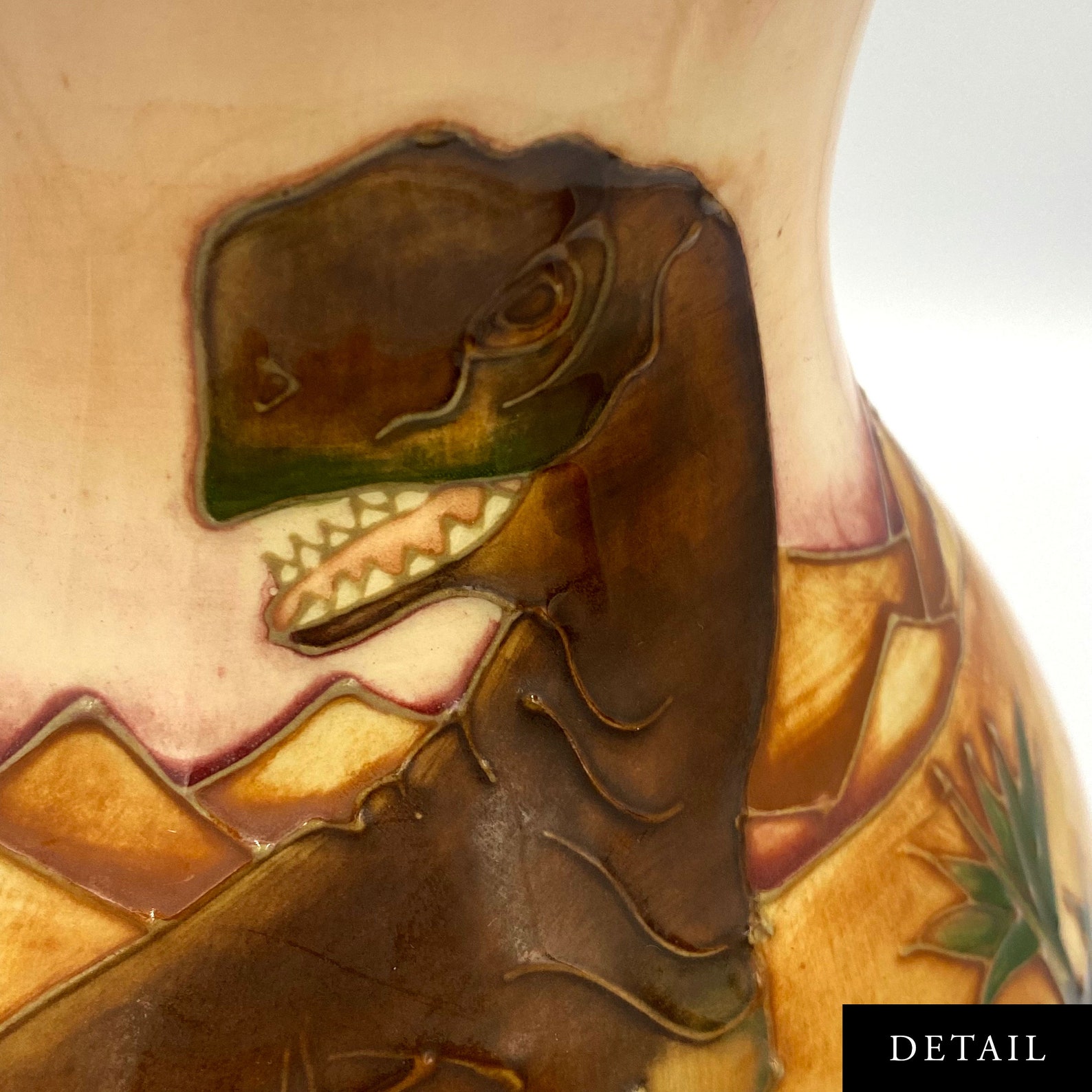 RARE Only 300 Exist 9.5 Moorcroft Trex Dinosaur Vase by Sally Tuffin gift, Pottery, Ceramic