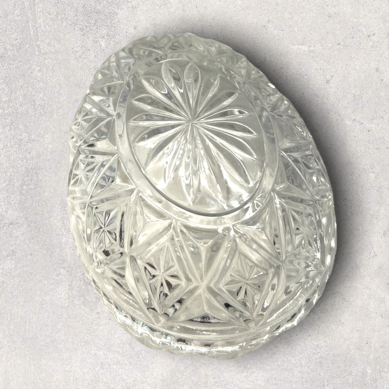 Trinket Box Lead Crystal Egg Shaped Vintage Indiana Glass Etsy