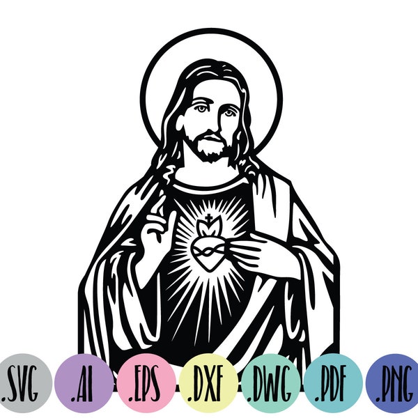 Sacred Heart of Jesus SVG | Religion | Faith | Cut file | Instant Download | Cricut | Silhouette Sublimation | Eps, Dxf, Png, PDF design