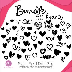 Heart Svg | 50 hearts bundle svg | Love Svg | Cut file | Instant Download | Cricut | Silhouette | Svg, Eps, Dxf, Png, PDF design