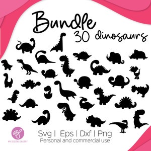 Dinosaurs svg | 30 Dinosaurs bundle svg | Cut file | Instant Download | Cricut | Silhouette | Svg, Eps, Dxf, Png, PDF design