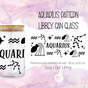 Signe du zodiaque Verseau SVG pour verre libbey 16 oz et 20 oz | Verre à café | Couper le fichier | Téléchargement instantané | Cricut | Silhouettes | Eps, Dxf, Png