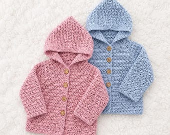 Crochet Baby Hooded Cardigan, PDF Pattern in English, Newborn Sweater 0-3 Months, Unisex Jacket, Easy Crochet Coat