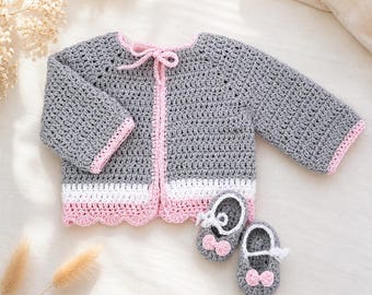 Crochet Baby Cardigan and Booties Set , PDF Pattern in English, Newborn 0-3 Months design