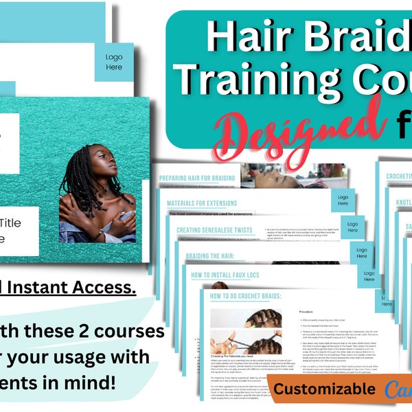 Hair Braiding Class Training Manual | Braiding Training Guide | Hair Braiding Course eBook | Learn to Braid | PowerPoint | Exam Link | Canva