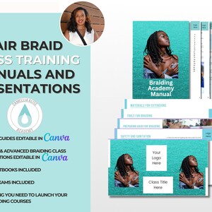 Hair Braiding Class Training Manual | Braiding Training Guide | Hair Braiding Course eBook | Learn to Braid | PowerPoint | Exam Link | Canva