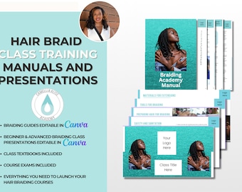 Hair Braiding Class Training Manual | Braiding Training Guide | Hair Braiding Course eBook | Learn to Braid | PowerPoint | Exam Link | Canva