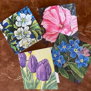 Lot de 4 cartes de voeux florales