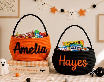 Personalized Halloween Basket for Kids, Trick or Treat Basket, Custom Name Halloween Candy Bag, Boo Basket