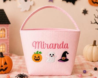 Personalized Halloween Basket for Kids, Embroidered Monogrammed Trick or Treat Basket, Boys & Girls Halloween Candy Bag