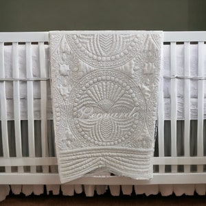 Custom baby quilt blanket embroidered personalized baby name heirloom keepsake quilt monogram baby blanket
