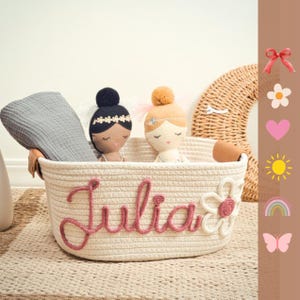 Personalisierter Osterhasenkorb, Ostergeschenk zur Aufbewahrung von Hasen, personalisiertes Babygeschenk, Kinderzimmerdekor Korb, Spielzeugaufbewahrung für Kinder