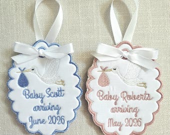 Pregnancy Announcement Ornament Custom Embroidered Scallop Christmas
