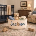 Personalized Handmade Basket \u2022 Baby Shower Gift \u2022 Toy Organizer \u2022 I-Cord Knitting Craft