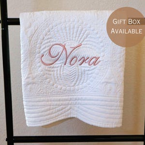 Custom baby quilt blanket embroidered personalized baby name heirloom keepsake quilt monogram baby blanket