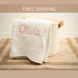 Personalized Baby Blanket with Name, Custom Embroidered Quilt, Baby Shower Gift- 100% cotton