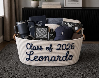 Personalized High School Graduation Gift – Custom Name Basket, Class of 2026 Keepsake, Meaningful Graduation Gift Idea for Him