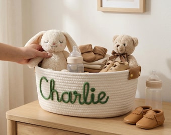 Personalized Handmade Basket • Christmas Gift • Baby Gift • Baby Shower Gift • Baby Basket • I-Cord Knitting Craft • Toy Organizer