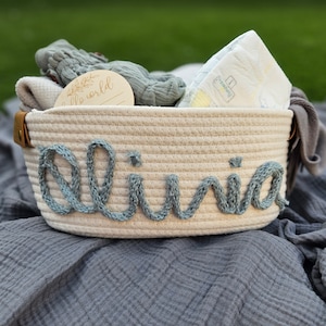 Baby shower personalized gift basket, baby Gift Basket Rope Cotton Basket Baby Gift Basket Toy Basket Storage Basket Baby Name Gift image 1