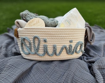Baby shower personalized gift basket, baby Gift Basket Rope Cotton Basket Baby Gift Basket Toy Basket Storage Basket Baby Name Gift