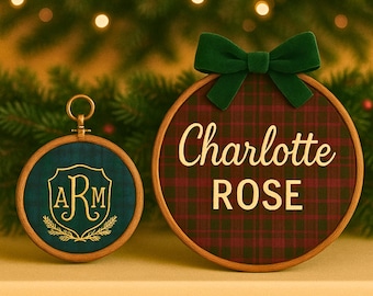 Tartan Christmas Ornament Decor• Equestrian Plaid Christmas Decor: wooden hoop, cotton fabric