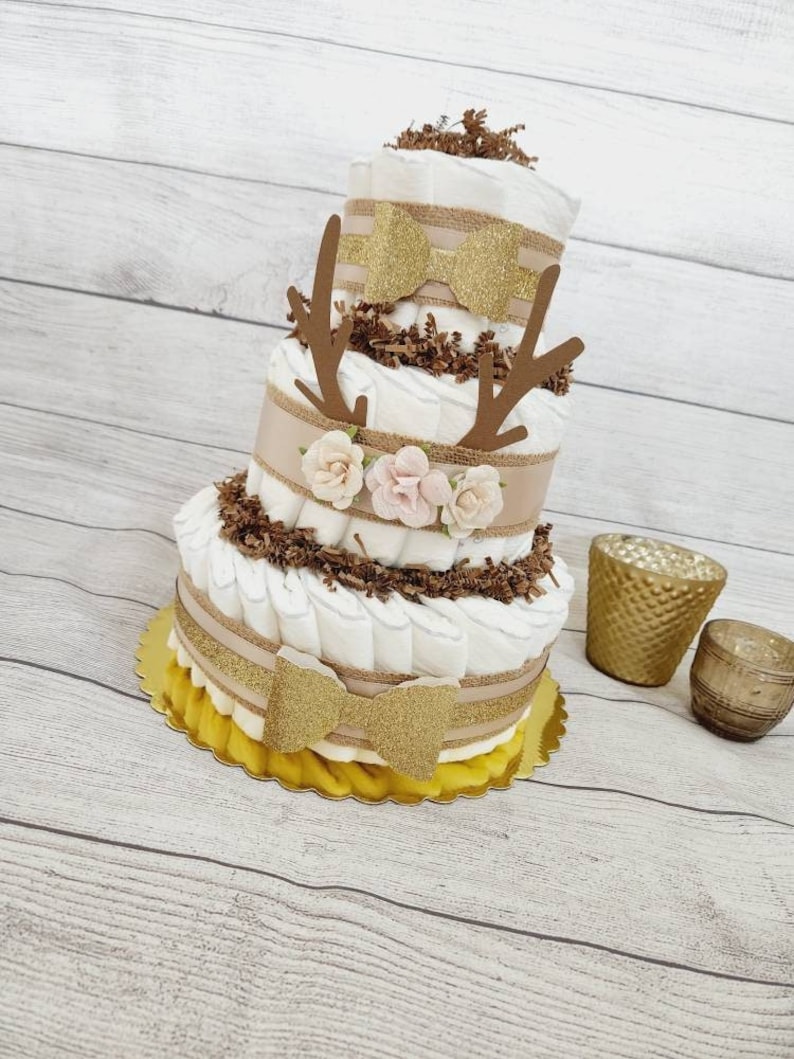 woodland antlers diaper cake rustic baby shower