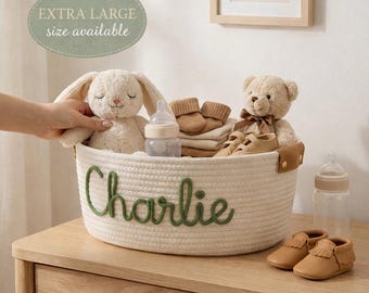 Personalized Baby Gift Basket | Baby Shower Gift | Custom Name Basket | New Baby Boy Gift | Neutral Nursery Storage Bin