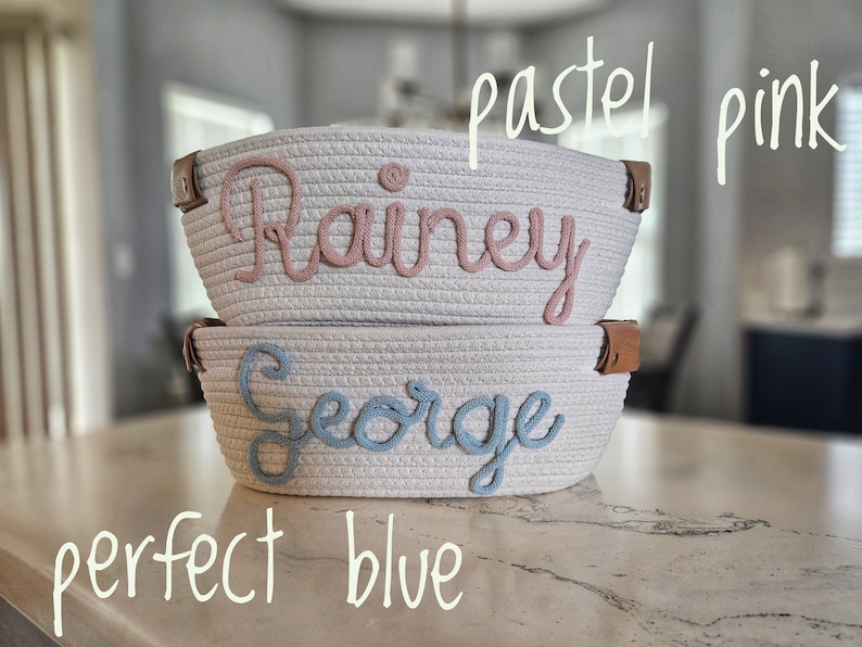 Baby shower personalized gift basket, baby Gift Basket Rope Cotton Basket Baby Gift Basket Toy Basket Storage Basket Baby Name Gift image 6