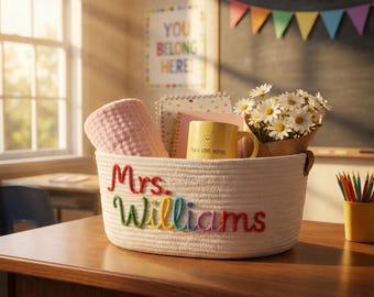 Personalized Teacher Gift Basket | Teacher Appreciation Week Gift | Custom Name Rope Basket | End of Year Teacher Gift | Classroom Organizer