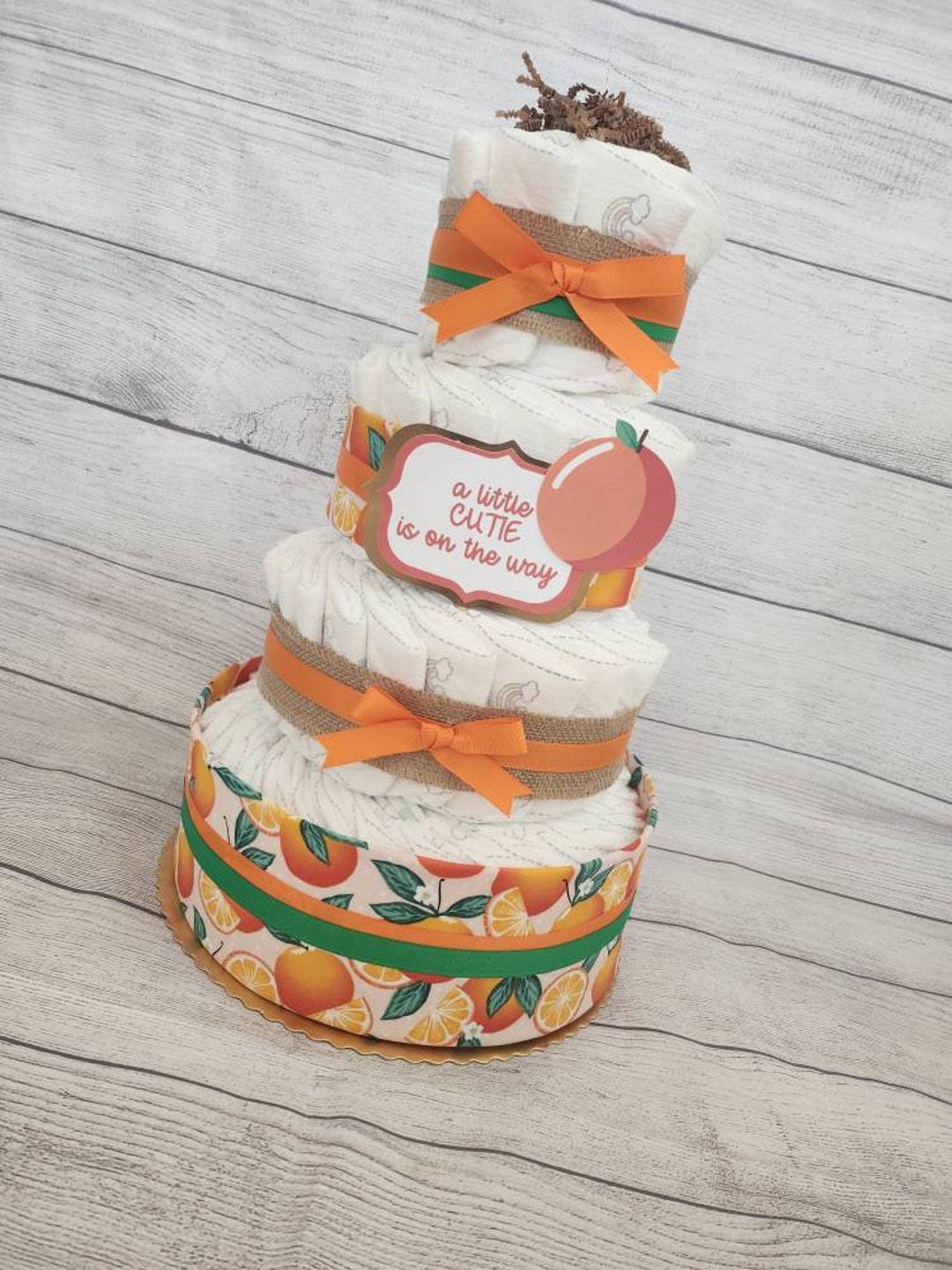 4 Tier Cutie Diaper Cake Citrus Orange Clementine Baby Shower Etsy