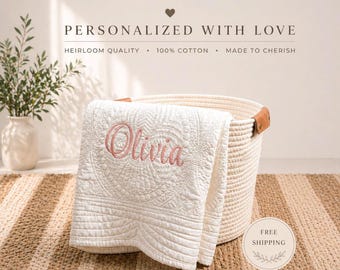 Personalized Baby shower gift, Custom Embroidered Quilt blanket, 100% cotton