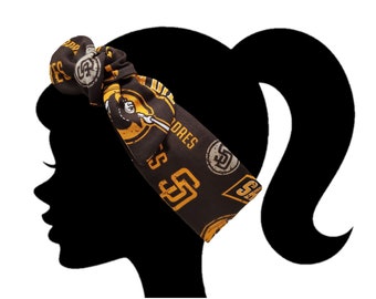 Handmade San Diego Ladies Headband, top knot, Officially licensed Padres fabric, headband, San Diego team headband