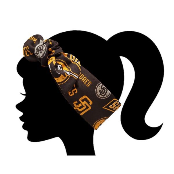 Handmade San Diego Ladies Headband, top knot, Officially licensed Padres fabric, headband, San Diego team headband