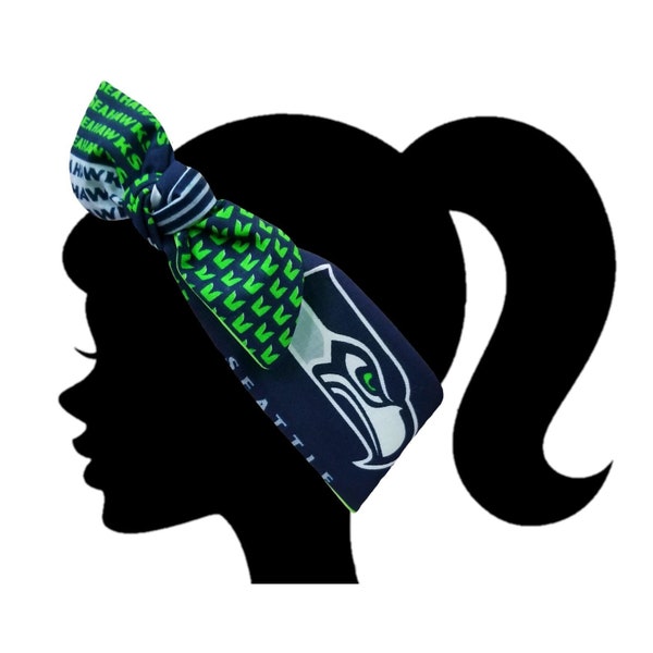 Handmade Seattle Top Knot Headband, Knotty, made with Seattle officially licensed fabric, headband, Seattle team headband