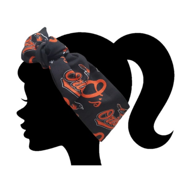 Handmade Baltimore Baseball Ladies Headband, top knot, Made with Orioles officially licensed fabric, headband, Baseball team headband