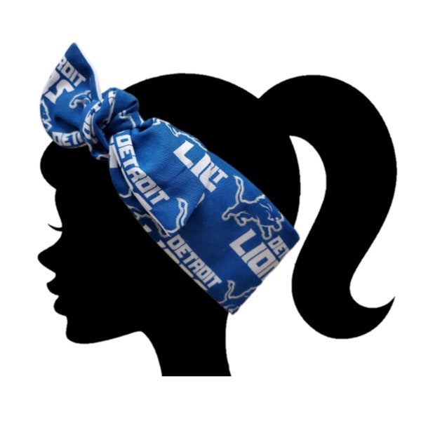 Handmade Detroit Top Knot Headband, Knotty, made with officially licensed fabric, headband, Detroit football team headband