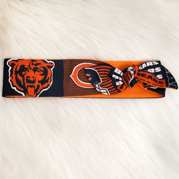 Handmade Chicago Top Knot Headband, Knotty, made with officially licensed fabric, headband, Chicago Football team headband